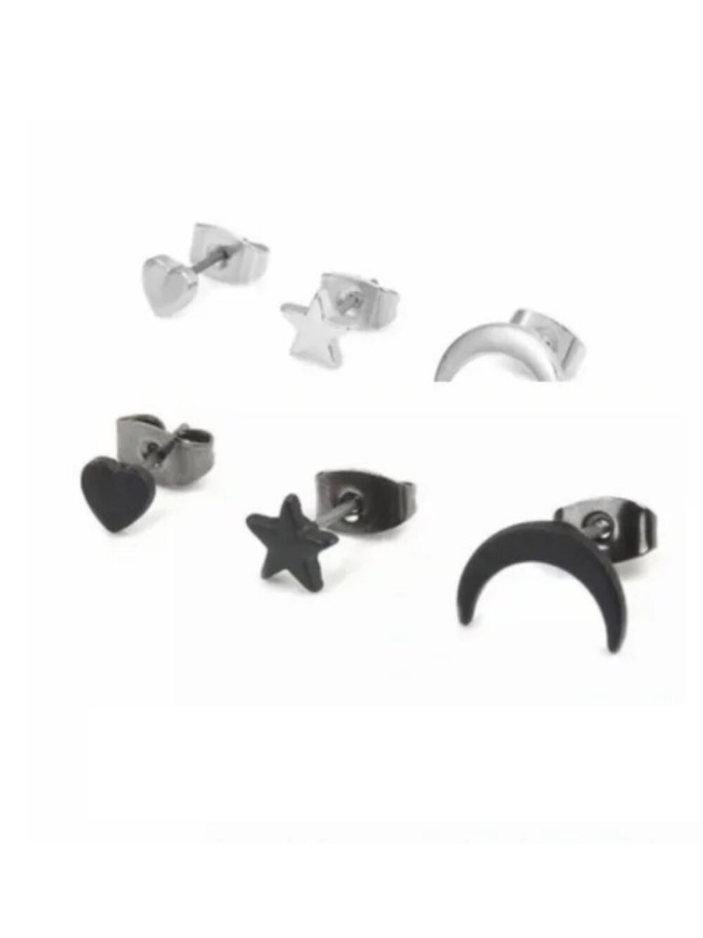 NEW ~ 2 SETS ~ TRIPLE STUD SETS ⭐️🌙💛 Black and Silver Tone